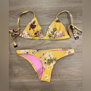 Triangl Swimwear Pink and Yellow Bikini medium bottom small top
